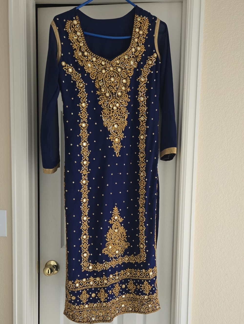 Navy Blue & Gold Embroidered Wedding Dress
